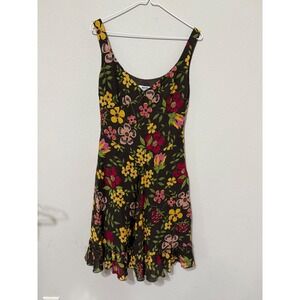 Vintage Moschino Brown Floral Babydoll Dress US 8 Y2K 100% Wool Feminine
